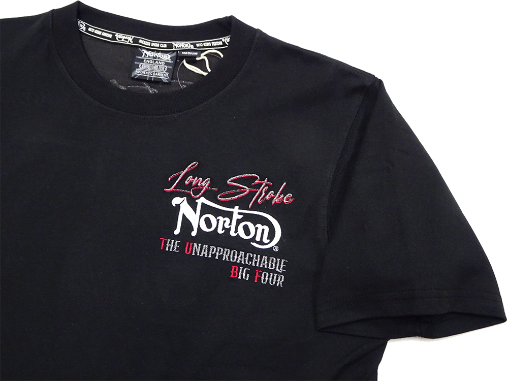 ノートンモーターサイクル 半袖Tシャツ Norton ユニオンジャック ロゴラメ刺繍Tシャツ 232N1007B ブラック 新品