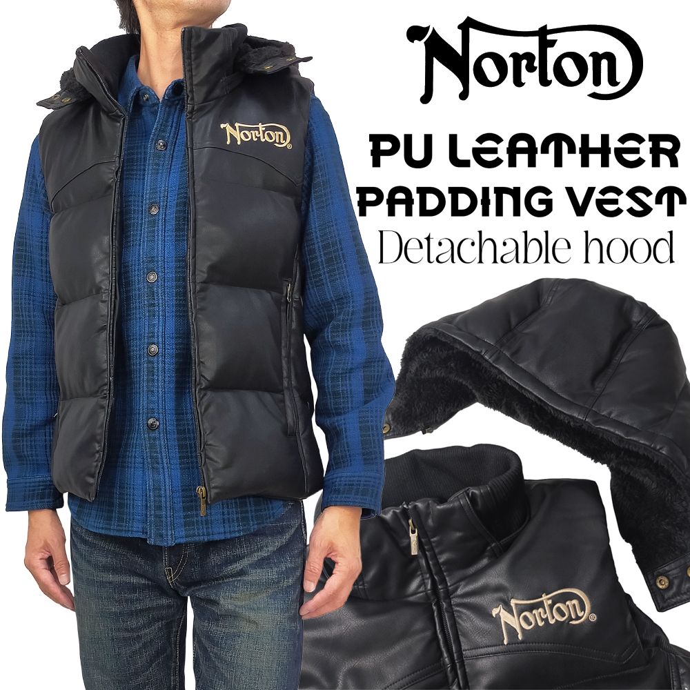 【極美品】Norton フードライナー 中綿デニムベスト 刺繍ロゴ デカロゴ Norton - 【極美品】Norton フードライナー 中綿デニムベスト 刺繍ロゴ