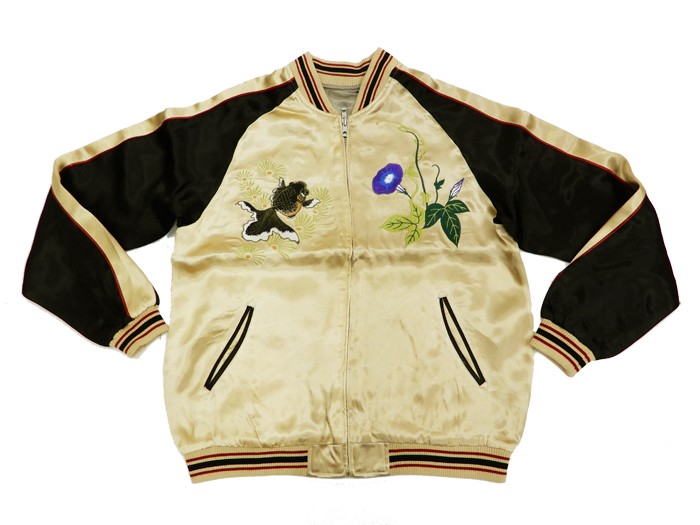 ジャパネスク スカジャン 3RSJ-045 金魚鉢 刺繍 Japanesque メンズ スーベニアジャケット ベージュ×黒 新品 ジャパネスク スカジャン 3RSJ-045 金魚鉢 朝顔 メンズ スーベニア