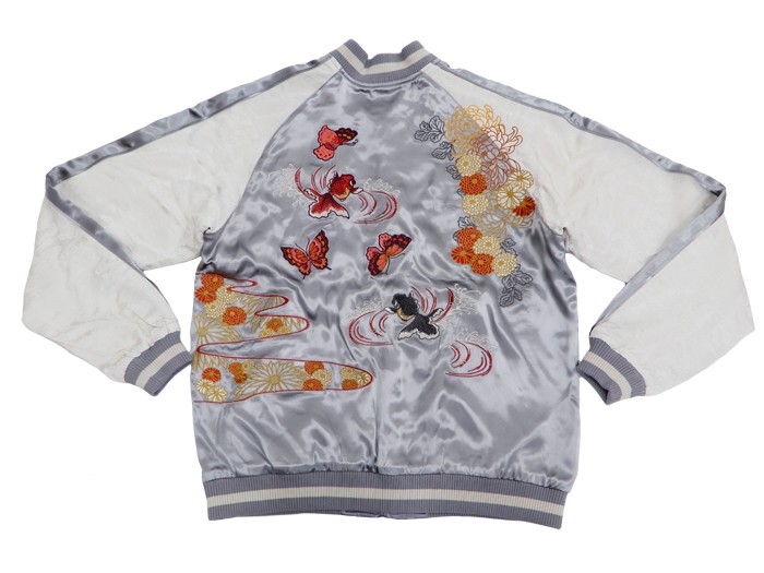 ジャパネスク スカジャン 3RSJ-701 菊と蝶と金魚 刺繍 メンズ 和柄