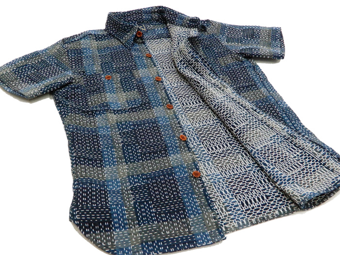 ステュディオダルチザン 野良着刺し子 ワークシャツ Studio D'artisan 半袖シャツ 5657 ブルー 新品
