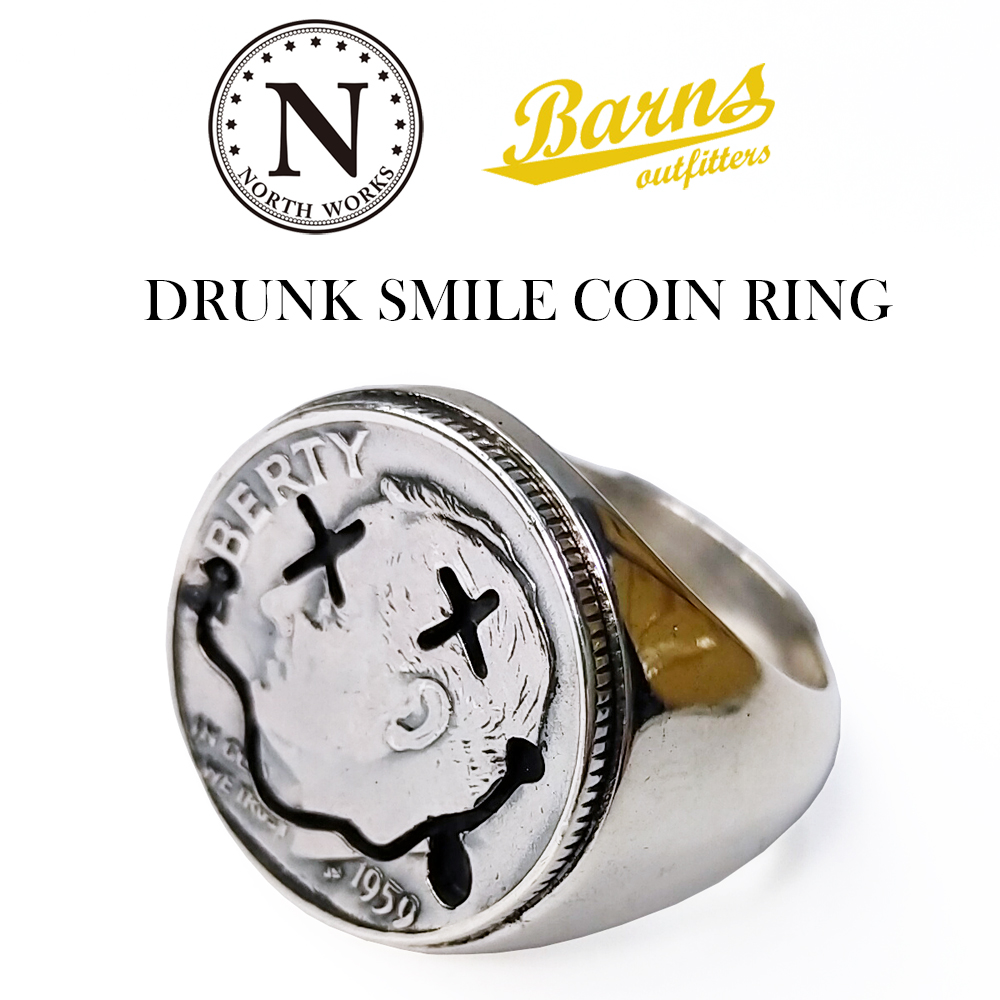 バーンズ ノースワークス シルバーリング ドランクスマイル 10セントコイン アクセサリーリング 指輪 BR-8450 新品