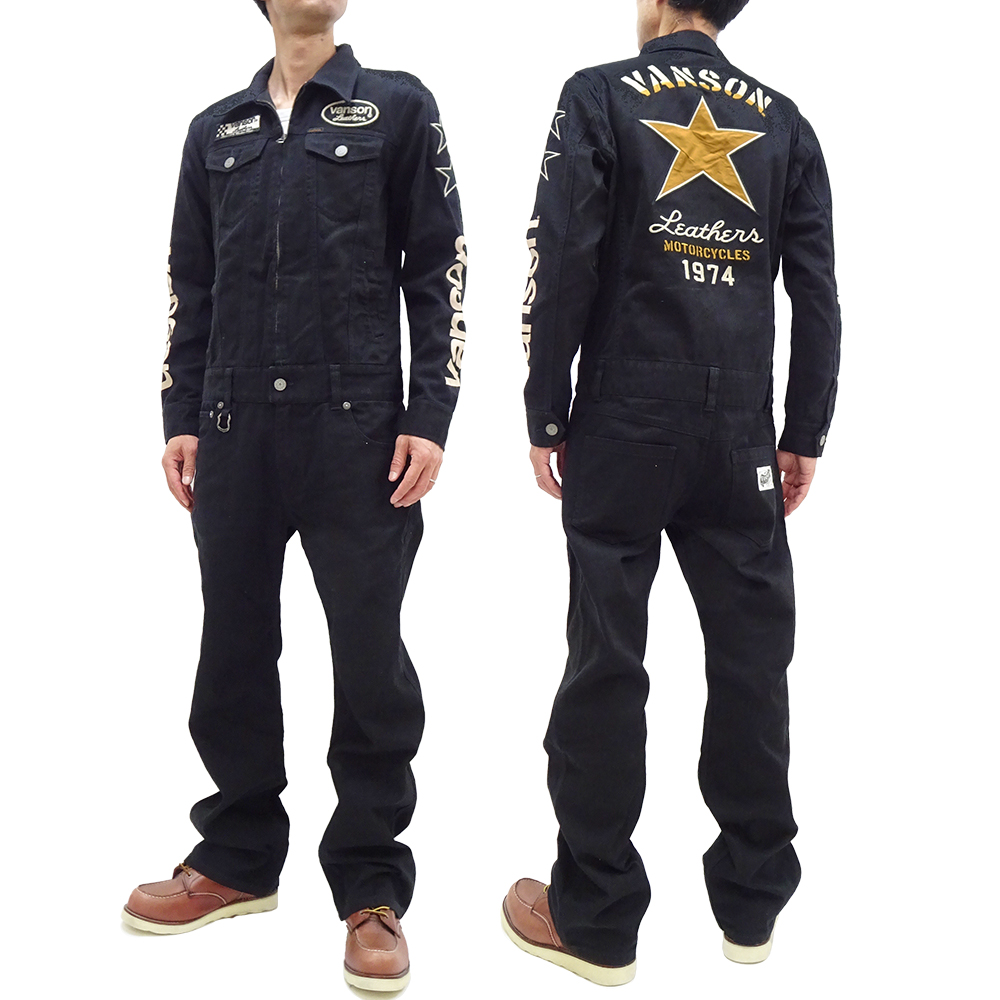 vanson オールインワン　つなぎ　ファイアーイーグル　刺繍　ブラック vanson オールインワンつなぎファイアーイーグル刺繍ブラック