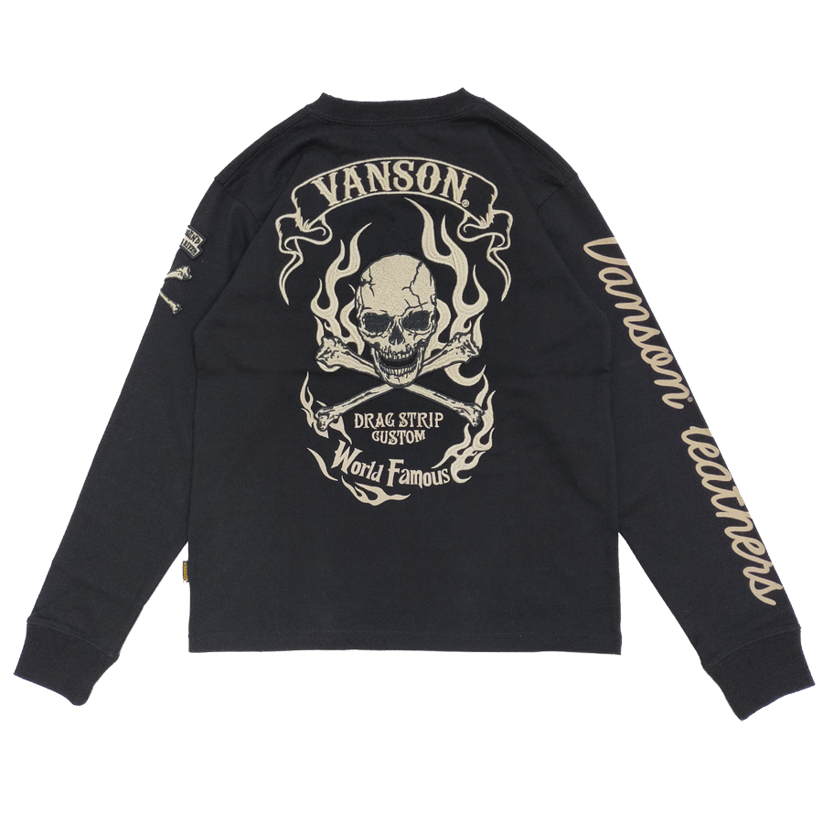 バンソン ロンT VANSON 長袖Tシャツ クロスボーンスカル 刺繍＆ワッペン NVLT-2303 黒 新品