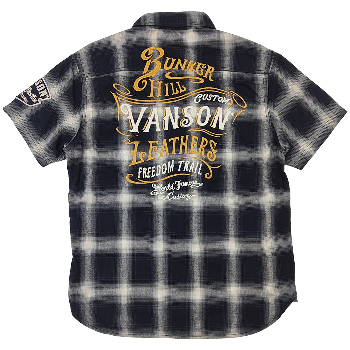 VANSON（バンソン） オンブレチェック ワークシャツ カスタム刺繍 半袖