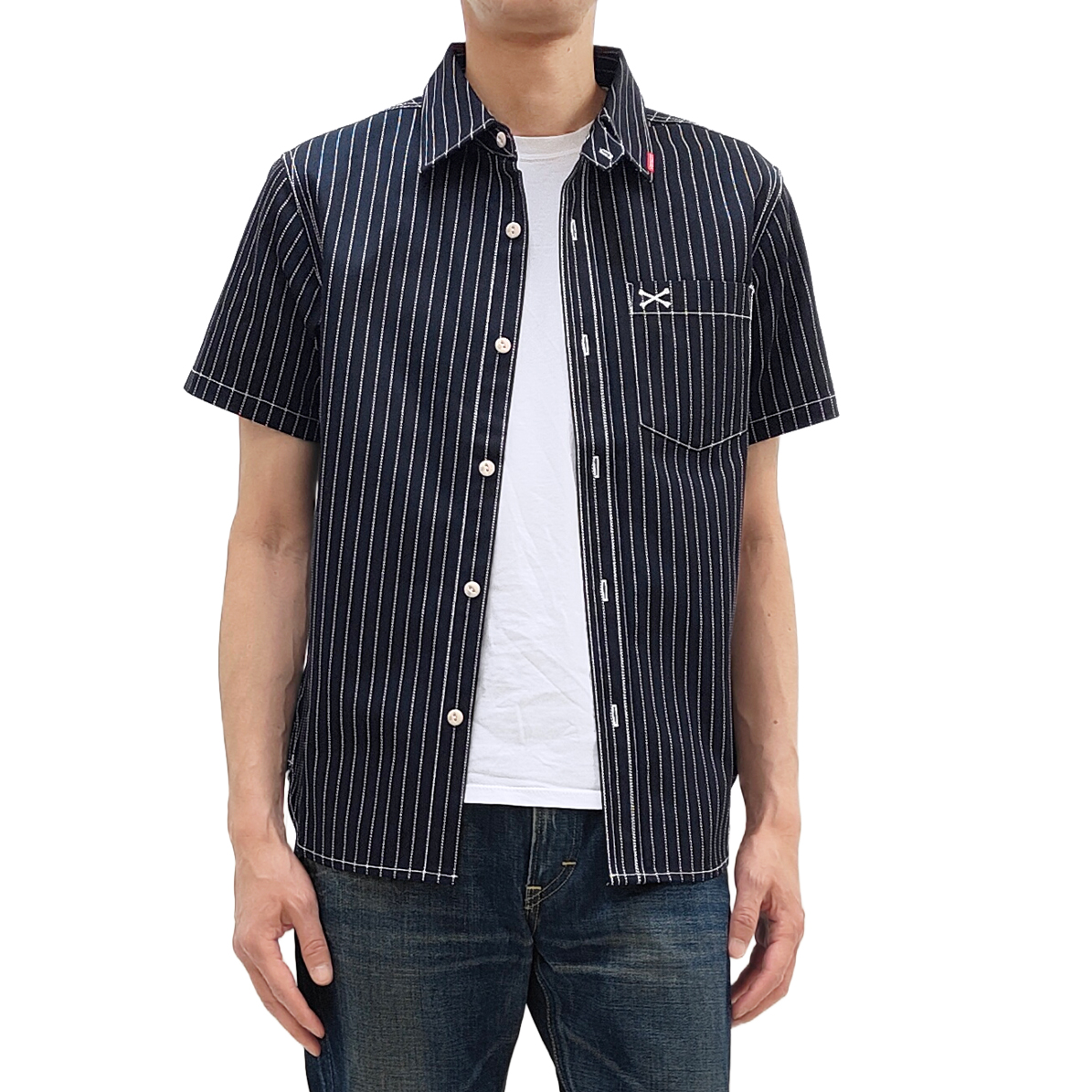 VANSON（バンソン） ウォバッシュストライプ ワークシャツ ツイル 半袖