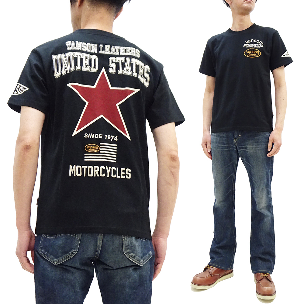 VANSON（バンソン） 半袖Tシャツ レッドスターPt. × ロゴ刺繍 モーター