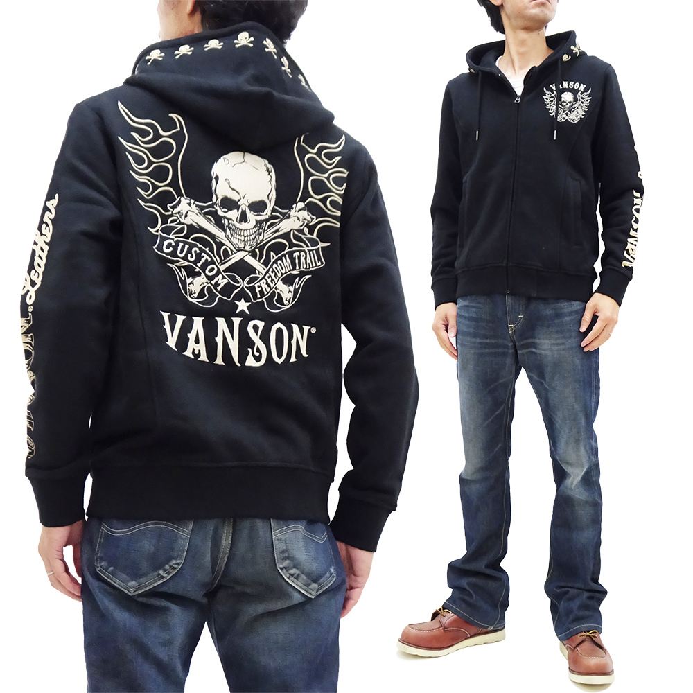 バンソン パーカー VANSON 裏毛ジップスウェットパーカー クロスボーン