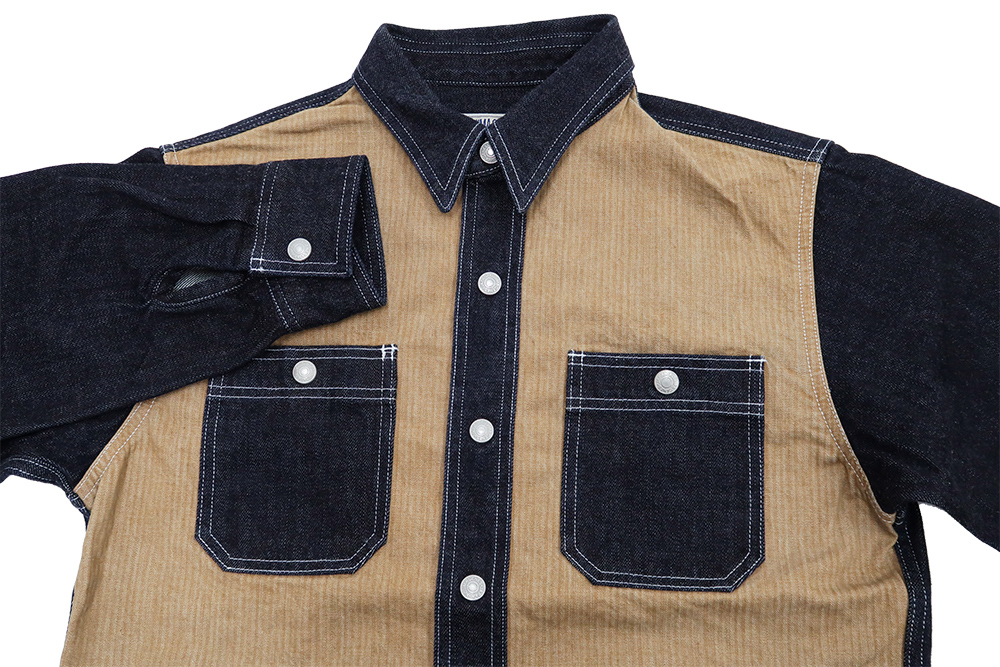 KOJIMA GENES / Gジャン/M/コットン/ベージュ/RNB-282S/コンボ/ヘリンボーン/切替/シャツジャケット 児島ジーンズ デニムコンボ ヘリンボーンシャツ 長袖シャツ Kojima