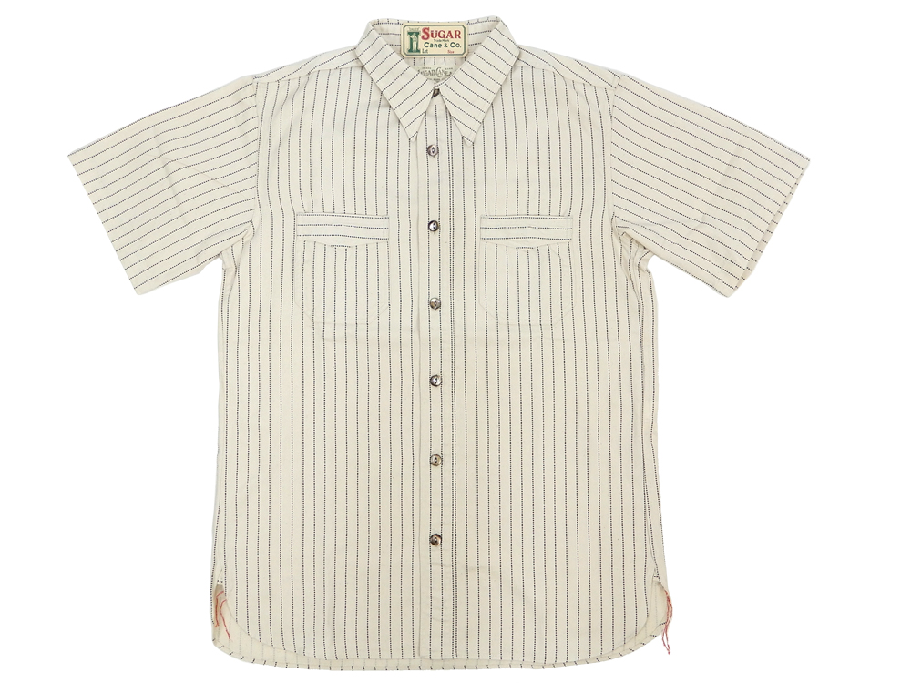 〈新品〉SUGAR CANE 半袖ワークシャツ Lサイズ ストライプ SUGAR CANE シュガーケーン 半袖シャツ オックスフォード