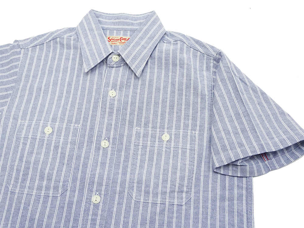 〈新品〉SUGAR CANE 半袖ワークシャツ Lサイズ ストライプ SUGAR CANE(シュガーケーン) 半袖ストライプワークシャツ 半袖