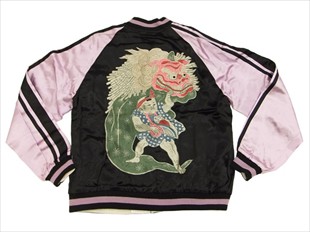 花旅楽団 スカジャン メンズ SJ-601 獅子舞柄 手振り刺繍 スクリプト