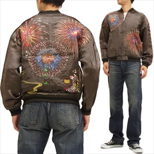 スカジャン メンズ 和柄 SKJ-142 花火舞妓柄 花旅楽団 チャコール 新品