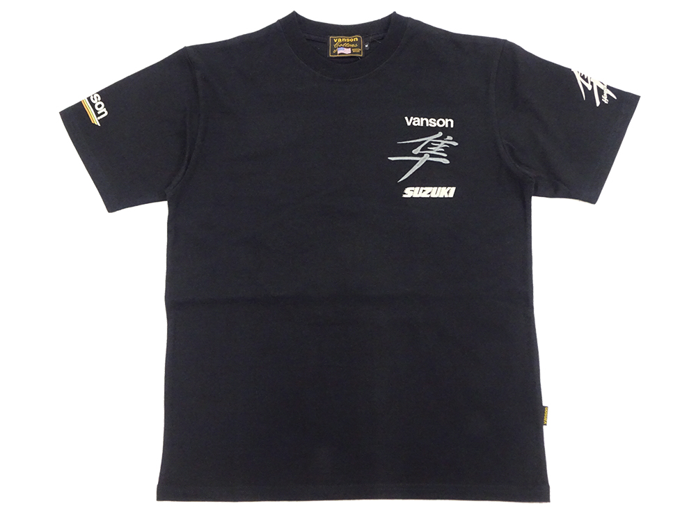スズキi×バンソン 天竺半袖Tシャツ GSX1300R 隼 刺繍プリント コラボ VANSON バンソン スズキ コラボTシャツ SUZUKI 隼 GSX1300R 刺繍