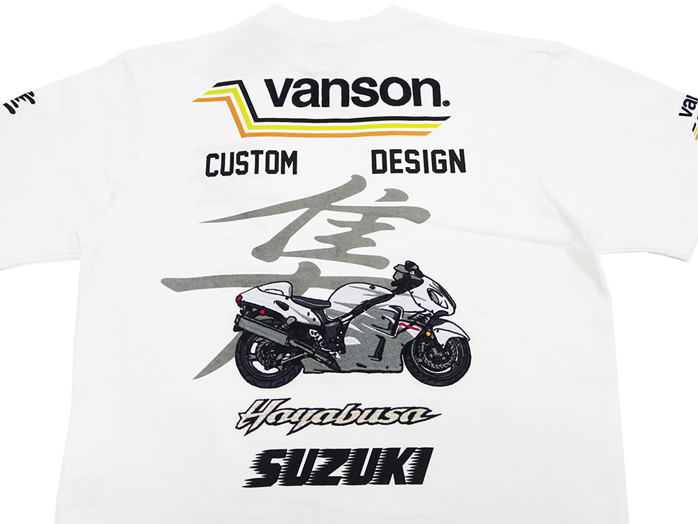 スズキi×バンソン 天竺半袖Tシャツ GSX1300R 隼 刺繍プリント コラボ VANSON バンソン SUZUKI スズキ GSX1300R 隼 刺繍 天竺 半袖 T