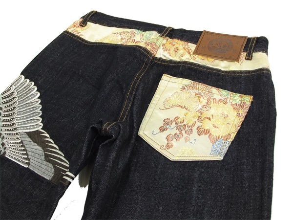 流儀×花鳥風月 コラボ 和柄ジーンズ 刺繍「鳳凰　六文銭」デニムパンツ 絡繰魂 粋 からくりだましい いき 鳳凰降臨 柄 刺繍 和柄 デニムパンツ
