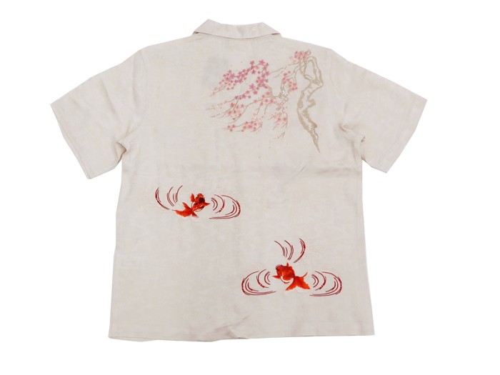 花旅楽団 ジャガードレーヨン オープンシャツ SS-002 桜と金魚刺繍