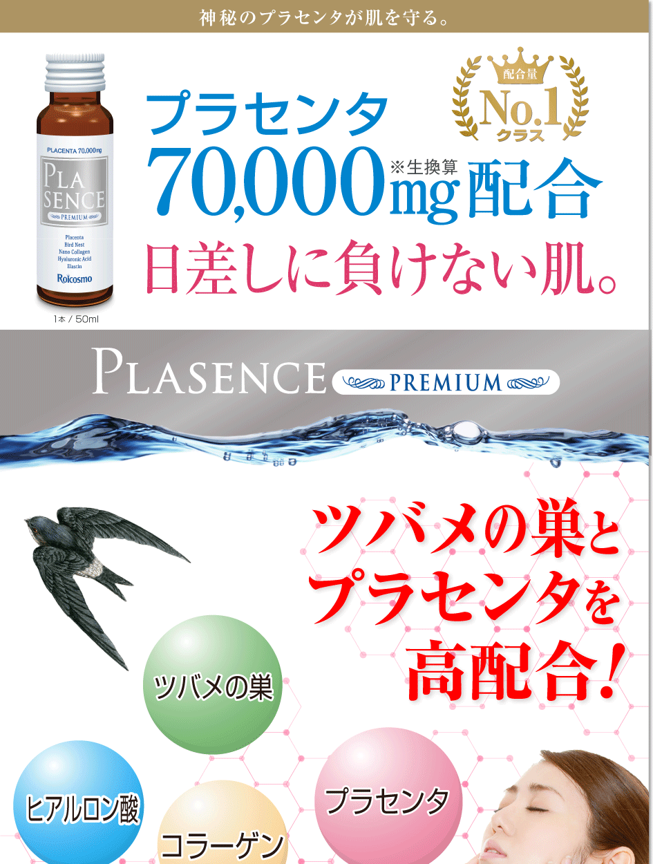 若者の大愛商品 高濃度 プラセンタドリンク プラセンタ7万mg コラーゲン ヒアルロン酸 高配合 美容ドリンク プラセンス プレミアム 50ml 1箱 10本入