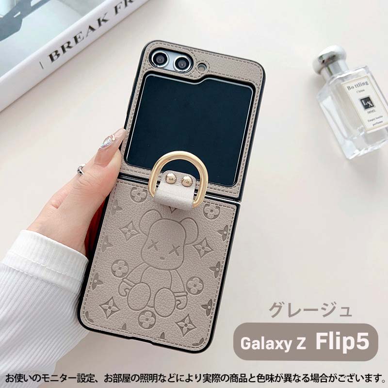 Galaxy Z Flip5 Flip4 ケース リング付き レザー ギャラクシー Z