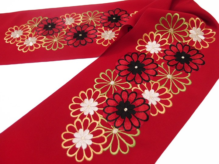 半衿 振袖 刺繍 乙女菊 花 フォーマル 成人式 03501720 No.4 臙脂 黒