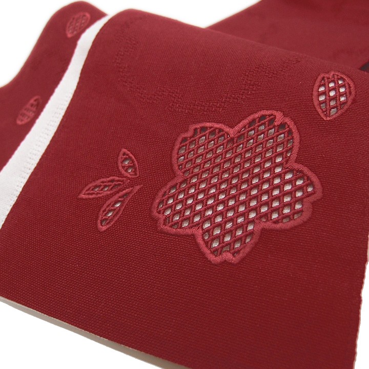 夏 半幅帯 麻 小袋帯 日本製 ドロンワーク 刺繍 桜 仕立て上がり