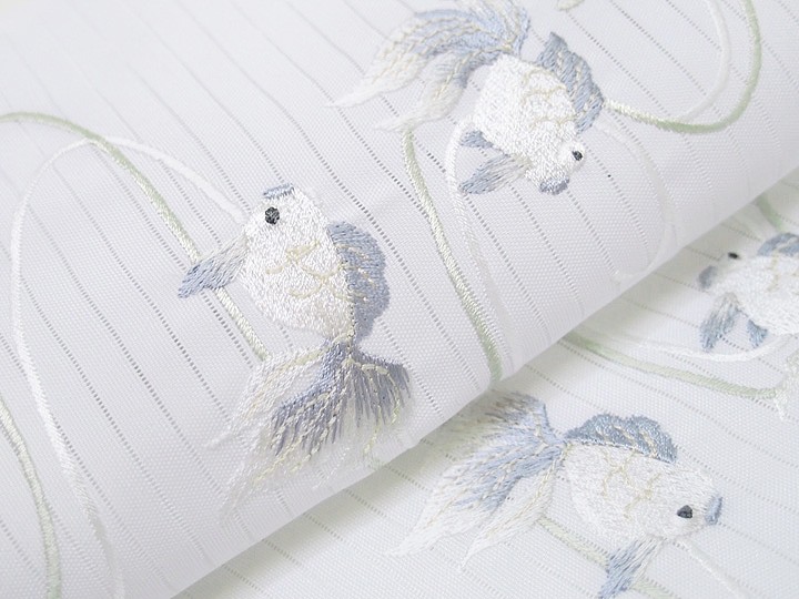 夏 半衿 金魚 絽 刺繍 洗える半衿 半襟 日本製 カジュアル 白地 グレー