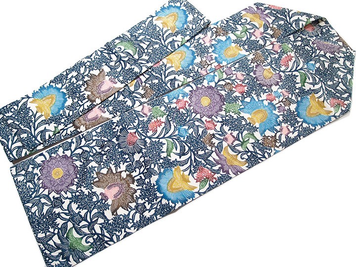 江戸紅型 名古屋帯 紅型染 染帯 最高級 駒塩瀬 五泉 仕立上がり 白地