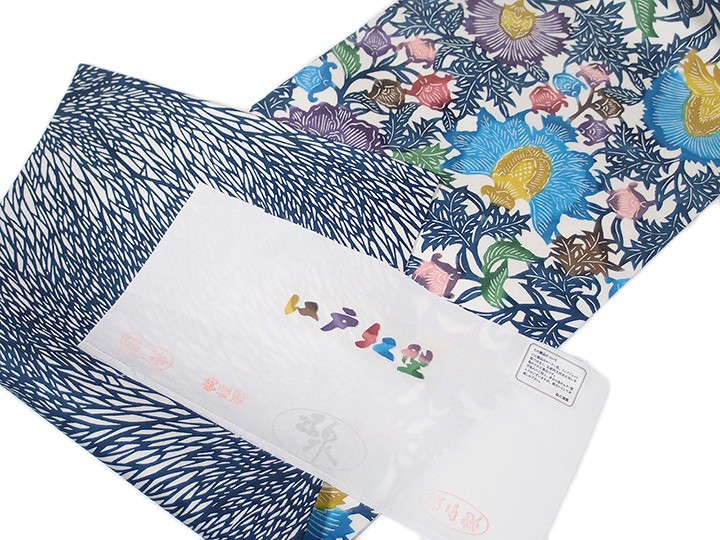 江戸紅型 名古屋帯 紅型染 染帯 最高級 駒塩瀬 五泉 仕立上がり 白地