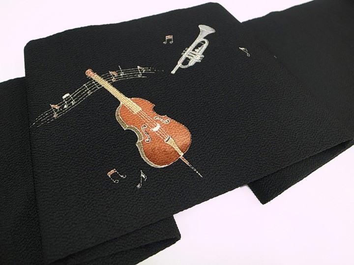 名古屋帯 染め帯 十日町 友禅 秀美 楽器 ドラム サックス ギター 縮緬