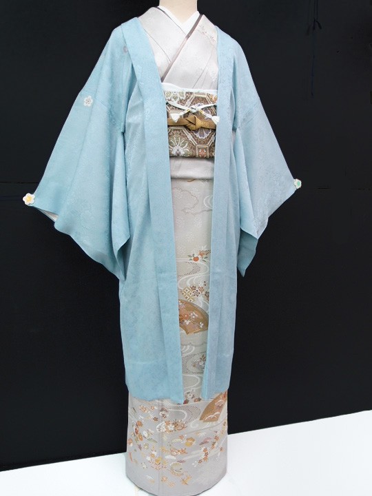 TN40＊未着用！さが美製＊パステルカラー＊防水済み＊袷＊長襦袢＊１３３ｃｍ 夏訪問着 絽 t967 JAPAN STYLE 絽 水色 七宝桜(化繊) | 着物