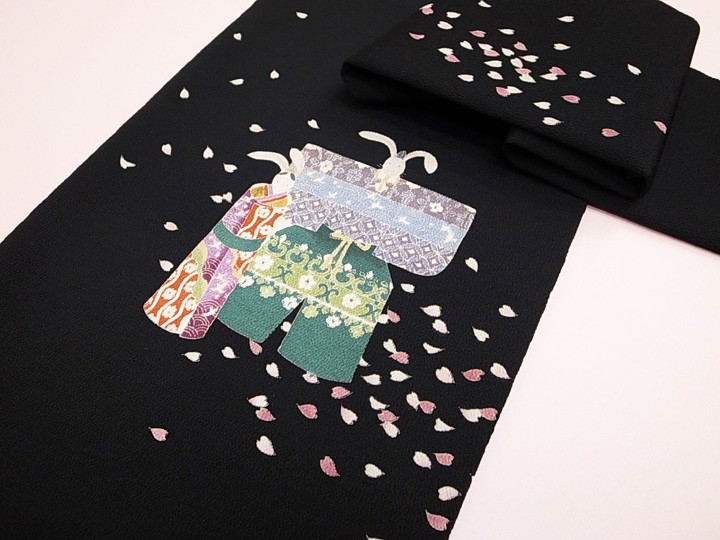 名古屋帯 十日町 秀美 友禅 正絹うさぎ 立雛 お雛様 おひな祭り 染め帯