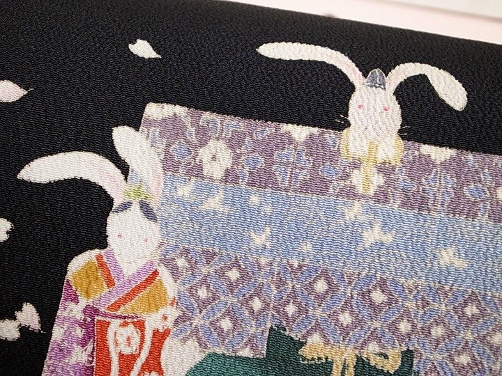 名古屋帯 十日町 秀美 友禅 正絹うさぎ 立雛 お雛様 おひな祭り 染め帯