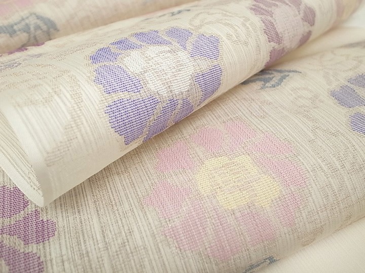 sale 帯屋捨松 牡丹 紗紬 しじら 9寸名古屋帯 夏帯 パールトーン加工済 名古屋帯 夏 帯屋捨松 牡丹 紗紬 未仕立て 正絹 新品 九寸名古屋
