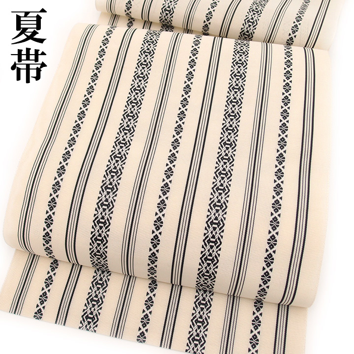 未使用　夏物　本場筑前博多織 八寸名古屋　紗献上　正絹 中古】夏物 夏帯 紗 八寸名古屋帯 本場筑前博多織 正絹 オフホワイト