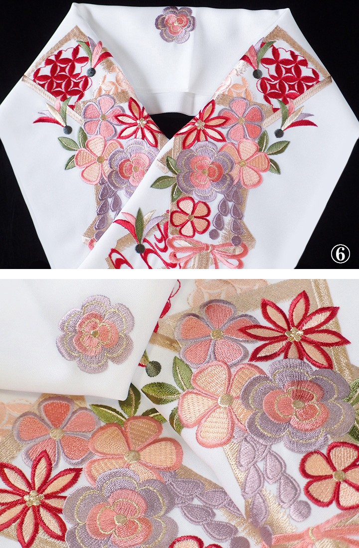 半襟 刺繍 半衿 振袖 成人式 羽子板 花 ツーポイント 日本製