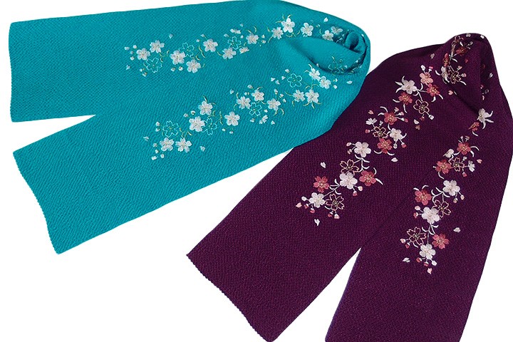 半襟 刺繍 半衿 振袖 成人式 桜 花 水色 青 紫 黒 正絹 鬼しぼ