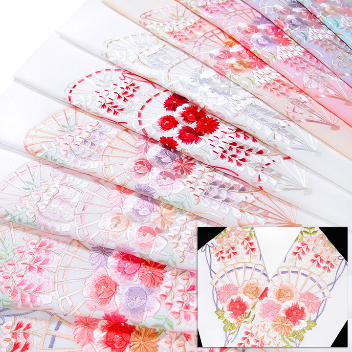 半襟 刺繍 半衿 振袖 成人式 檜扇 藤 牡丹 菊 古典柄 日本製