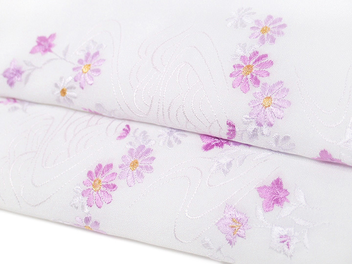 半襟 刺繍 半衿 菊 流水 桔梗 秋草 花 古典 絹交織 白 紫 上品
