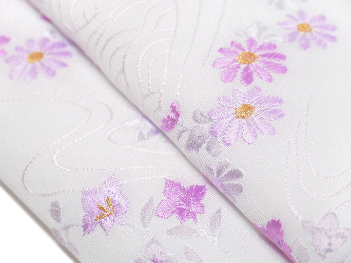 半襟 刺繍 半衿 菊 流水 桔梗 秋草 花 古典 絹交織 白 紫 上品