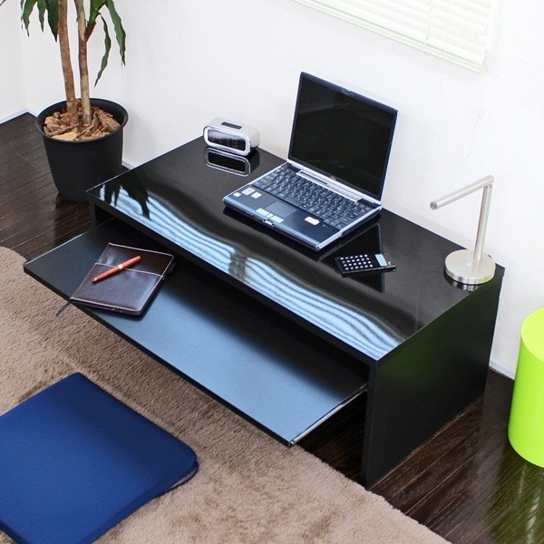 【毎日低価】売り切れ 日本製 デスク スライドテーブル付 90cm幅 ローデスク ブラック オフィス/パソコンデスク