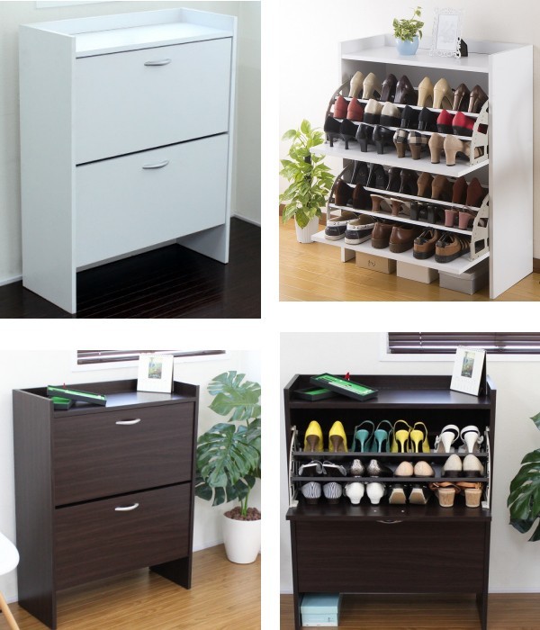 薄型 シューズボックス 2段 最大24足 シューズケース 下駄箱 玄関