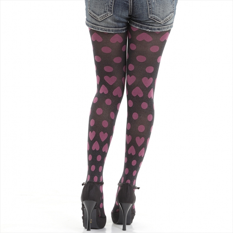 日本製 ハート柄 クリアラメタイツ 60デニール M-L タイツ ラメタイツ