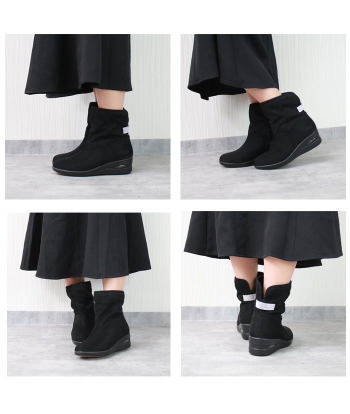 ウェッジ エアソール ムートン ショートブーツ レディース ビジュー