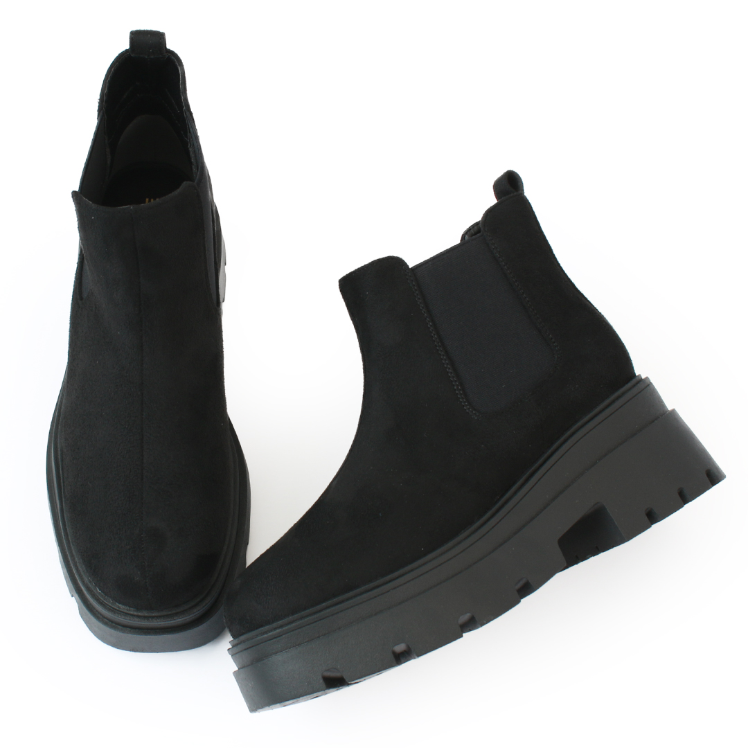 爆買】厚底 ショートブーツ レディース サイドゴアブーツ 黒