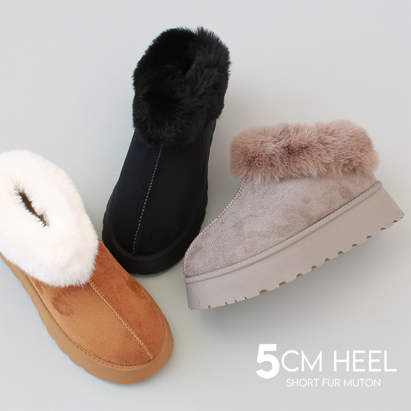 爆買】ボリュームファー 厚底ソール アンクル ショート ムートンブーツ