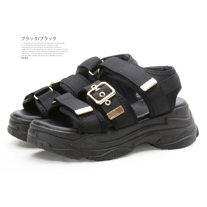 ゴールドバックル 厚底 スポーツサンダル ダッドサンダル レディース