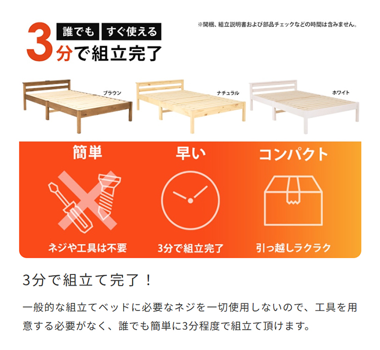 誰でも簡単3分組立て！ すのこベッド 宮付き 棚 ベッド セミダブル