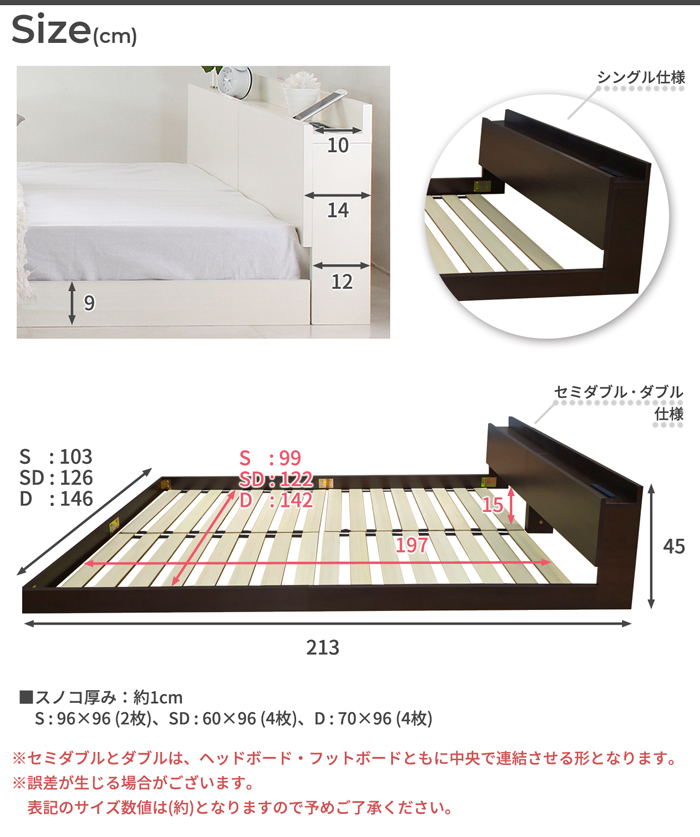 ベッド シングルサイズ S 宮付き フロアベッド ベッドフレーム 棚付き 