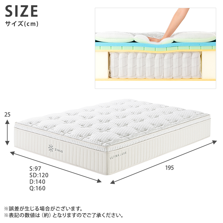 ZINUS Ultima Luxe ジヌス ポケットコイルマットレス25 シングル S
