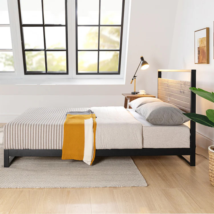 フレームのみ】ZINUS Suzanne スチール＆ウッド ベッドフレーム ヘッド